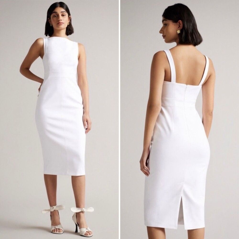 Ted Baker White Klarika Dress Body-con High Neck Elegant Midi 4